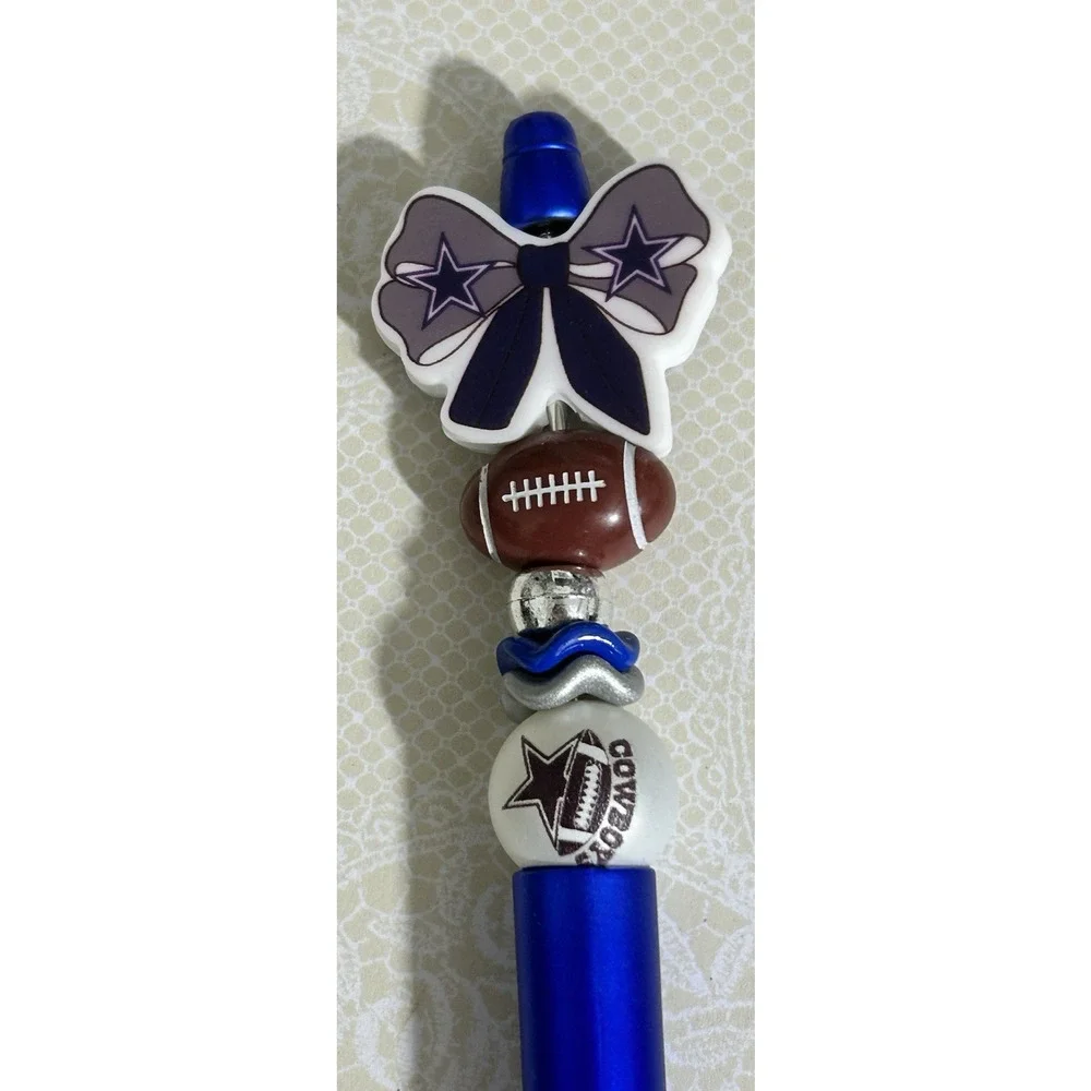 Dallas Cowboys Football Custom Beaded Pen Metallic Blue Gift Handmade Unique